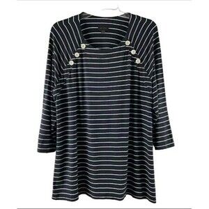 J.Jill Wearever Jersey Knit Pull On Top Tunic Navy White Stripe Sz L Tall N44